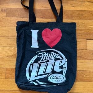 Vintage I love Miller Lite Black Tote with Red Heart